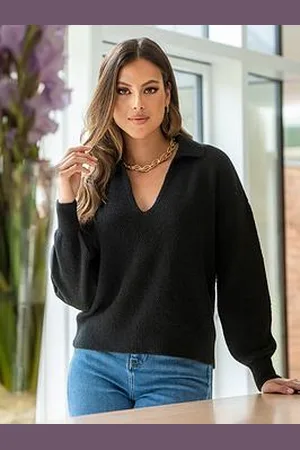 Pour Moi Kerry V-Neck Textured Knit Collared Jumper
