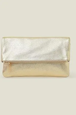 Accessorize Leather Metallic Fold Over Clutch