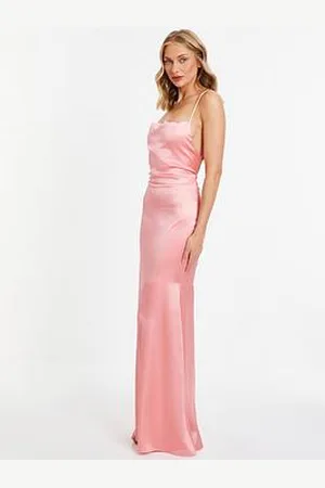 Quiz Coral Satin Cross Back Maxi Dress