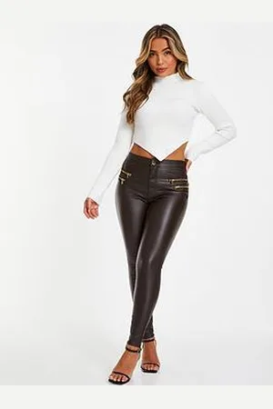 Petite Faux Leather And Ponte Leggings