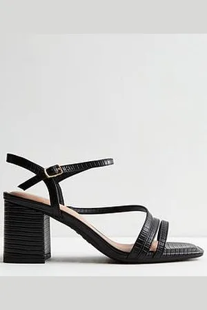New Look Wide Fit Leather-Look Strappy Block Heel Sandals