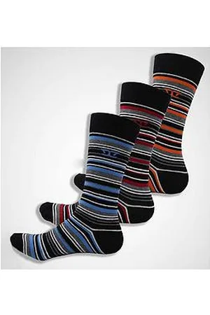 D555 Roxton Cotton Rich Stripe Socks 3 Pack - Blue/Orange/ Red