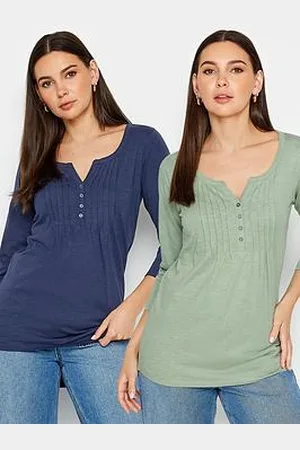 Long Tall Sally Tall 2 Pack 3/4 Sleeve Pintuck Henley - Sage