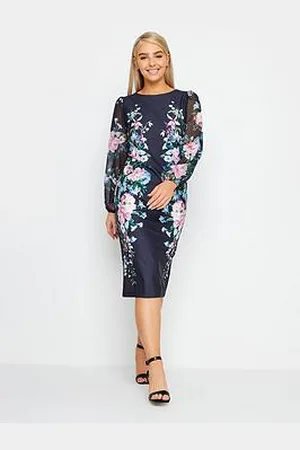 M&Co Navy Floral Chiffon Sleeve Shift Dress