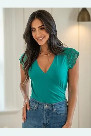 Pour Moi Julie Slinky Jersey Lace Trim Wrap Top