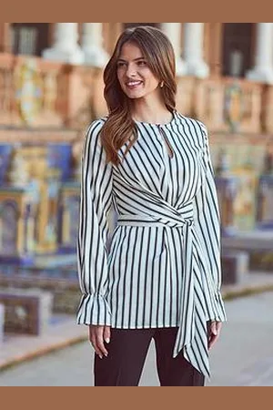 Sosandar Stripe Side Tie Blouse