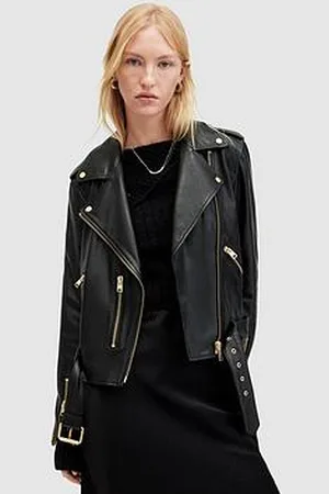 AllSaints Relaxed Fit Balfern Belted Hem Leather Biker Jacket