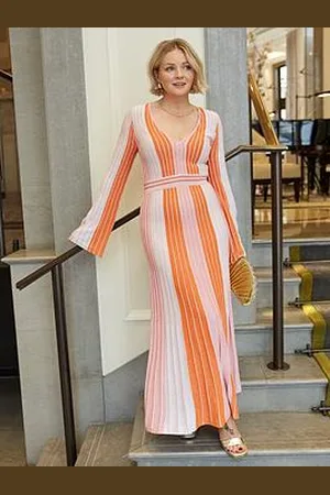 Very X Laura Byrnes Lurex Stripe Midi Dress - Pink/Orange