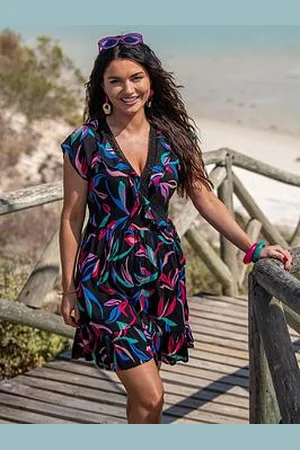 Pour Moi Crinkle Frill Wrap Beach Dress With Lenzing&Trade; Ecovero&Trade; Viscose Fibres