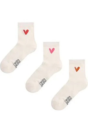 Caroline Gardner Heart Detail 3 Pack Mid Length Crew Socks