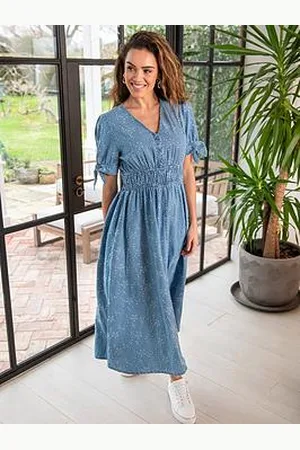 Pour Moi Amanda Chambray Broderie Tiered Midaxi Dress