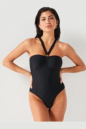 Very Shape Enhancing Halter Gold Trim Swimsuit