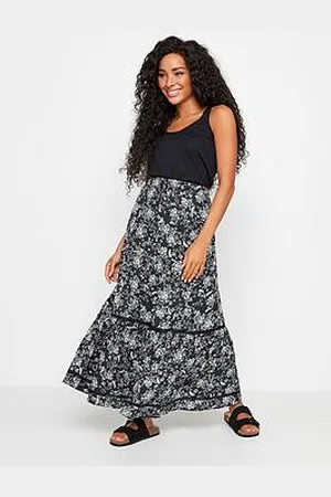 M&Co Petite Navy And White Damask Print Tiered Maxi Skirt