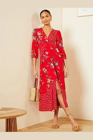 Love & Roses Twist Front Patched Midi Dress