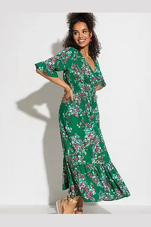 Pour Moi Carmen Short Sleeve Elasticated Neckline Midaxi Dress With Lenzing&Trade; Ecovero&Trade; Viscose Fibres - Multi