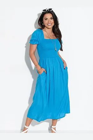Pour Moi Daisy Shirred Bodice Short Sleeve Linen Blend Midi Dress