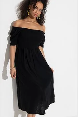 Pour Moi Daisy Shirred Bodice Short Sleeve Linen Blend Midi Dress