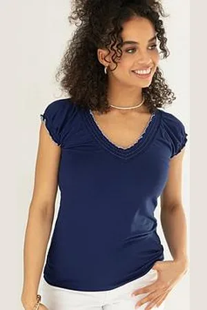 Pour Moi Payton Contrast Stitch Cap Sleeve Stretch Jersey Top