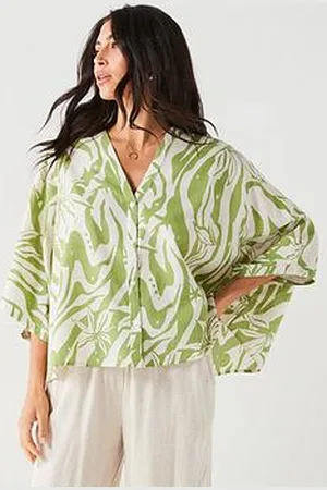 Very Printed Cotton Batwing Shirt - Green