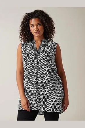 Evans Half Placket Sleeveless Tunic - /White