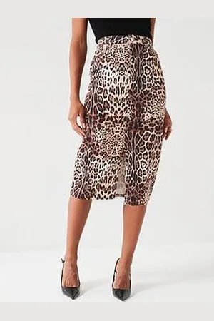 Very Leopard Print Denim Midi Skirt - Animal Print