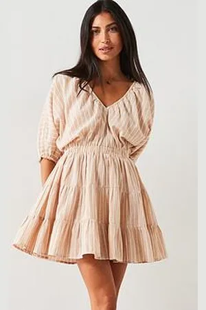 Very Stripe Linen Blend Mini Dress - Beige
