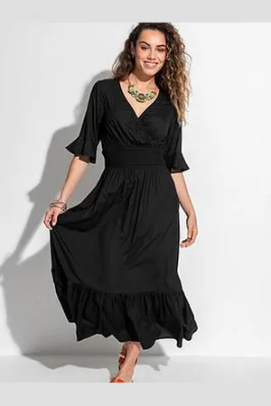 Pour Moi Carmen Short Sleeve Elasticated Neckline Midaxi Dress With Lenzing&Trade; Ecovero&Trade; Viscose Fibres