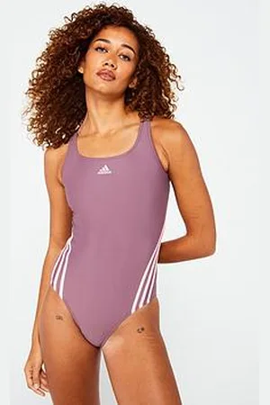 adidas Womens Training 3 Stripe Swimsuit - Purple