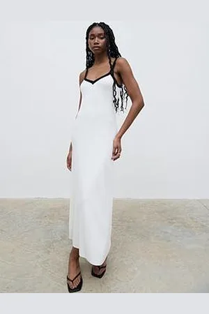 Pretty Lavish Cheryl Knit Midaxi Dress Contrast Trim - Black/White