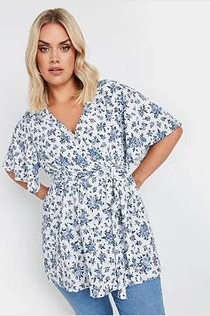 Yours Curve Wrap Texture Top - Blue/