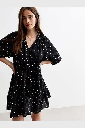 New Look Black Polka Dot Mini Smock Dress