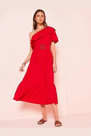 Very One Shoulder Frill Midi Dress