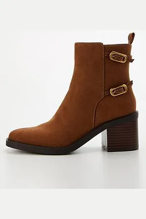 Very Double Buckle Block Heel Ankle Boot