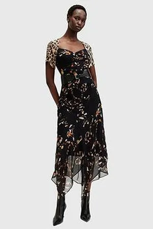 AllSaints Leah Floral Print Midi Dress