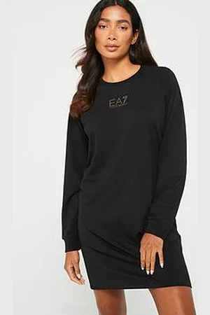 EA7 Gold Logo Long Sleeve Jersey Dress