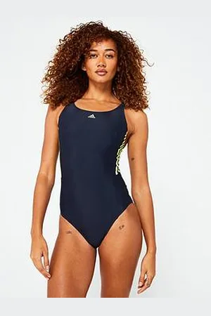 adidas Womens Training 3 Stripe Mid Swimsuit - Navy