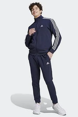 adidas Basic 3-Stripes Fleece Track Suit - Black