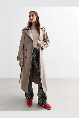 New Look Grey Double-Breasted Lined Cotton Trench Coat