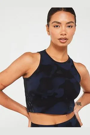 adidas Womens Future Icons 3 Stripe Cropped Tank - Black