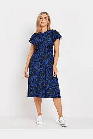 M&Co Short Sleeve Twist Front Dress - /Blue