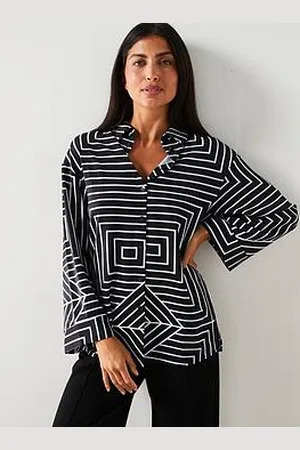 Very Satin Wide Cuff Printed Shirt - Black/White