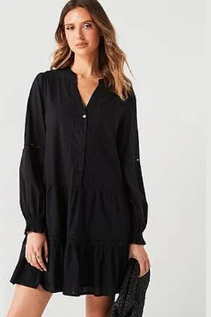 Very Lace Trim Tiered Mini Dress