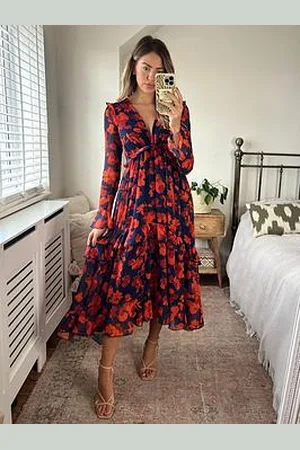 Style Cheat Ruffle Detail Midi Dress - Navy