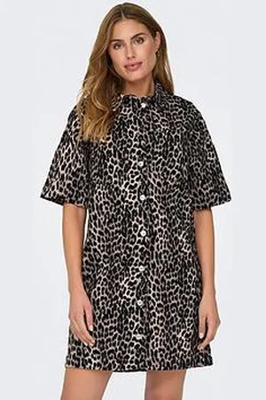 ONLY Leopard Print Denim Mini Dress