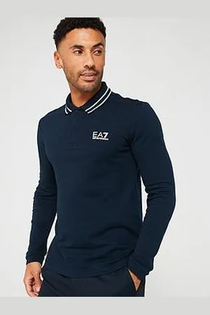 EA7 Collar Trim Jacquard Long Sleeve Polo Shirt