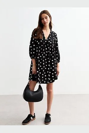 New Look Black Polka Dot Mini Smock Dress