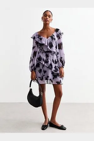 New Look Blur Floral Chiffon Mini Dress - Purple