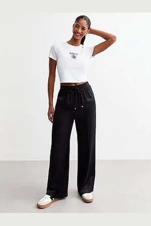 New Look Side Stripe Satin Wide Leg Trousers