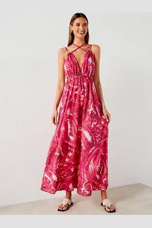 MANGO Printed Cross Strap Maxi Dress