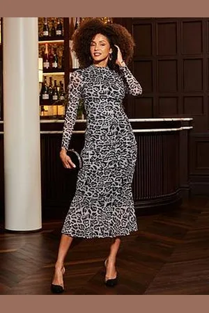 Sosandar Leopard Print Ruched Front Midi Dress